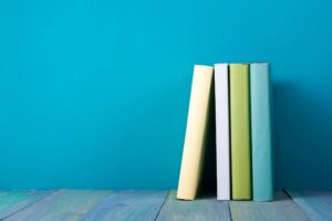 Books on blue background