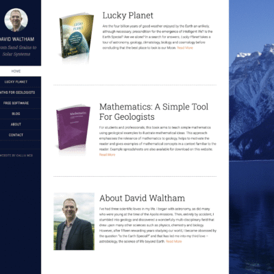 Screenshot of the home page of David Waltham's website