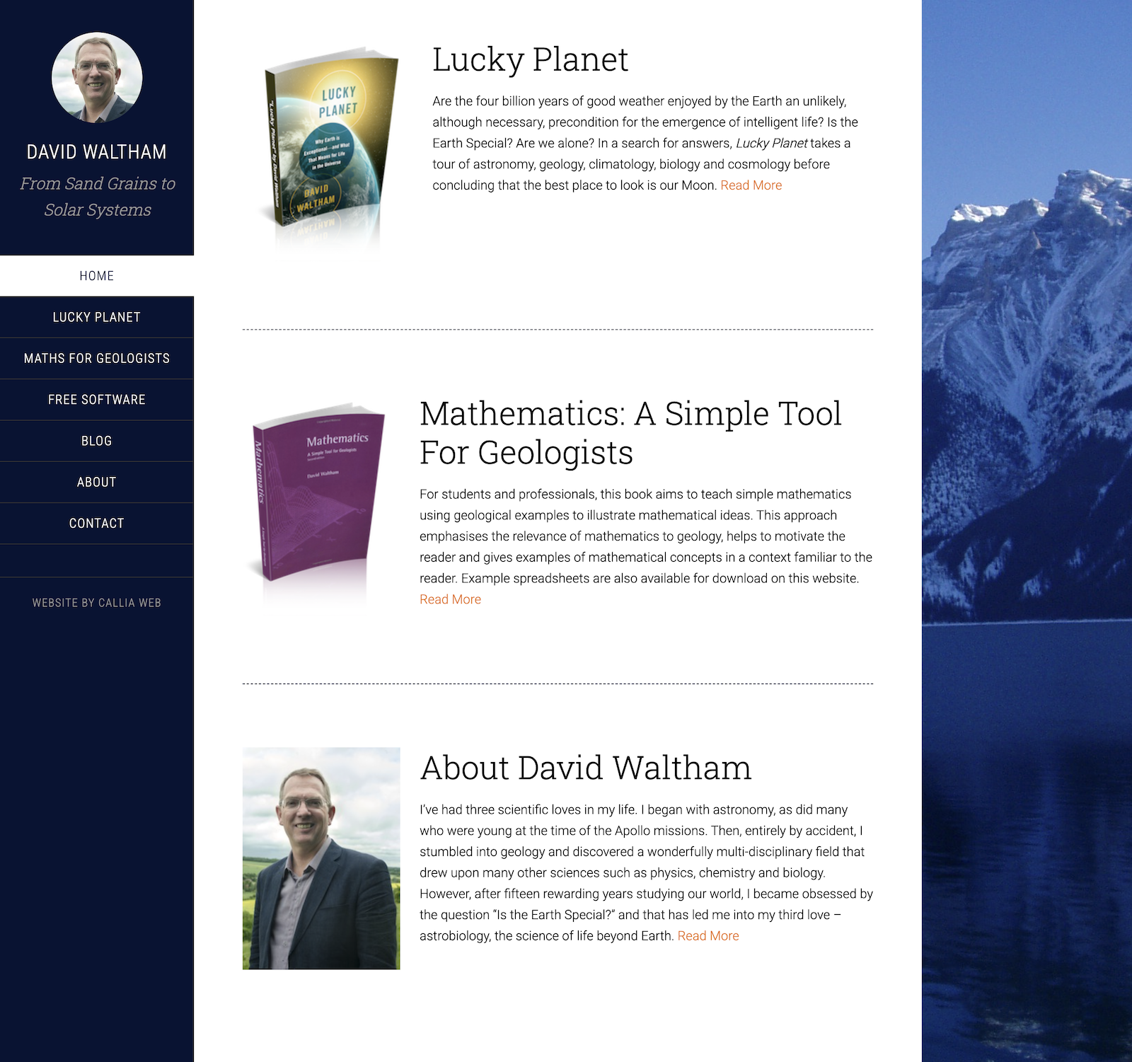 Screenshot of the home page of David Waltham's website
