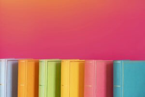 Top of books on pink background