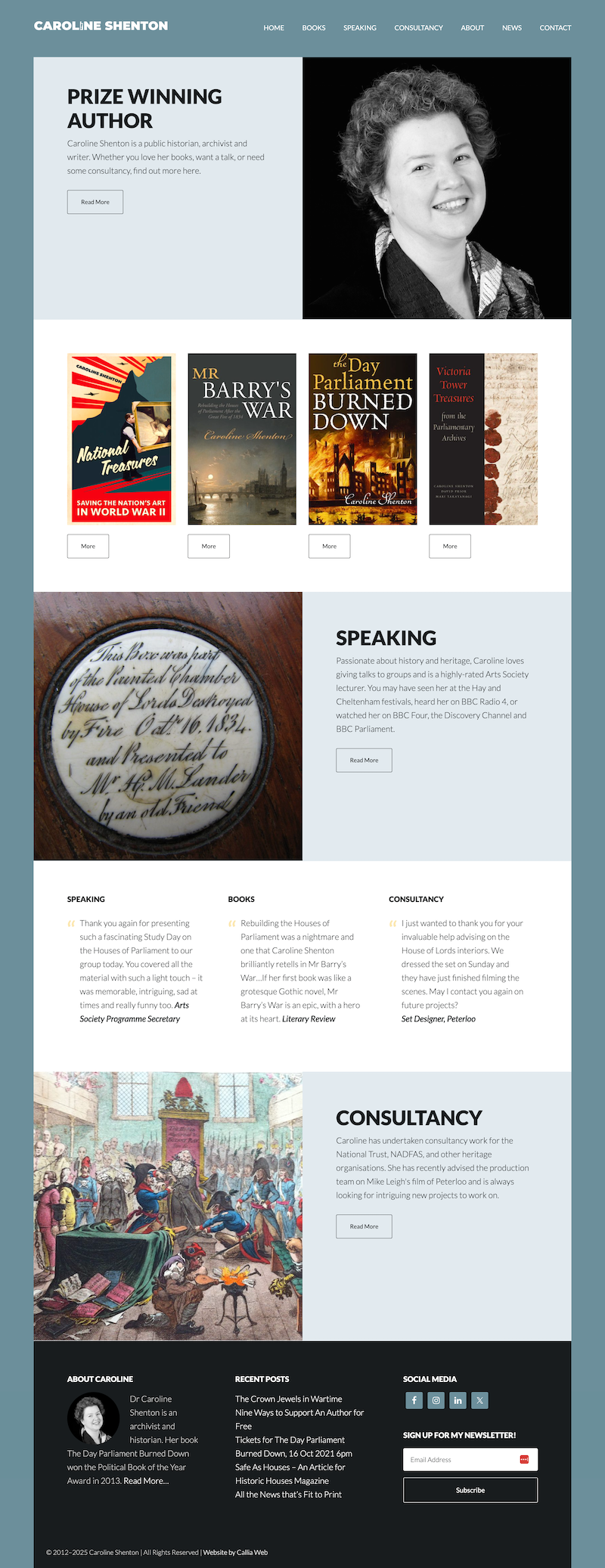 Screenshot of the home page of Caroline Shenton's website